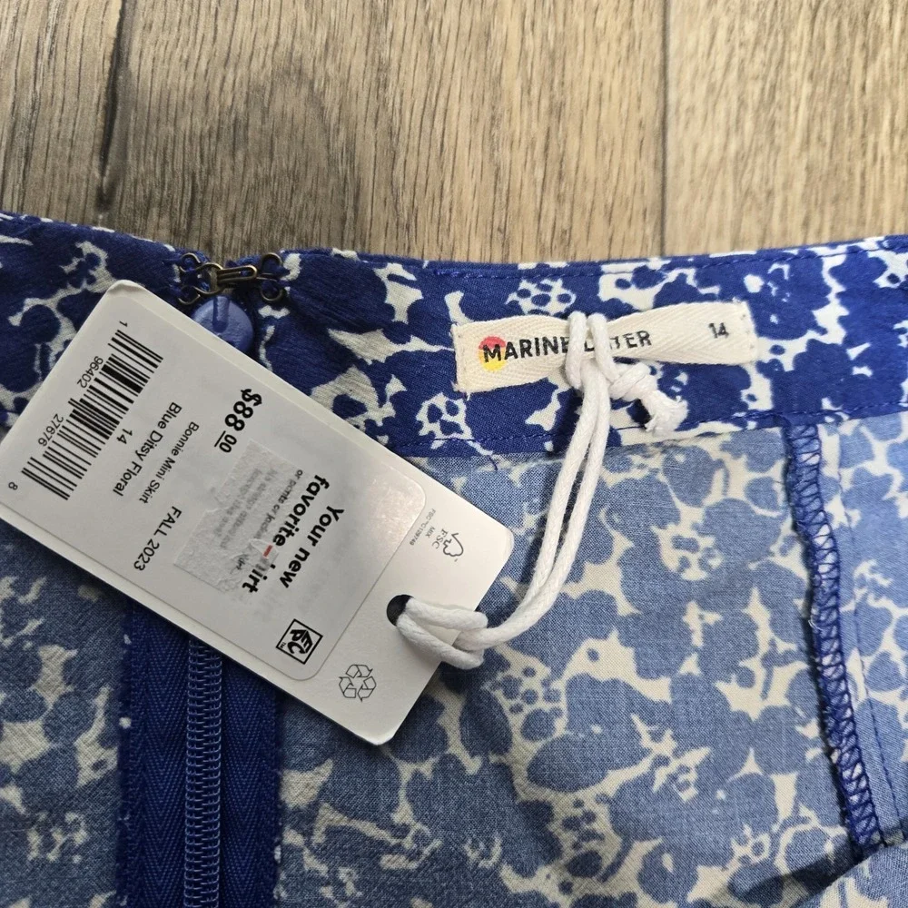 NWT Marine Layer Bonnie Mini Skirt‎ 14 Back Zip Closure White Blue Ditsy Floral
